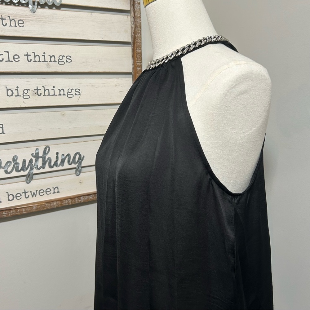 ELLA Rafaella Rhinestone Blouse Sleeveless Mock Neck Black Dressy Formal Top - Picture 3 of 10